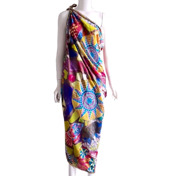 CARTIER Paris. Silk Scarf, Multicoloured Stained Glass Pattern, Pink Wolf 125-03 - Picture 3 of 10